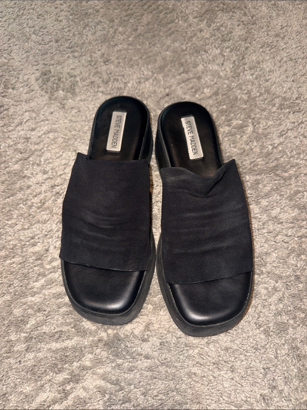 Steve Madden Black Slide Sandals with Crossover Fabric Strap